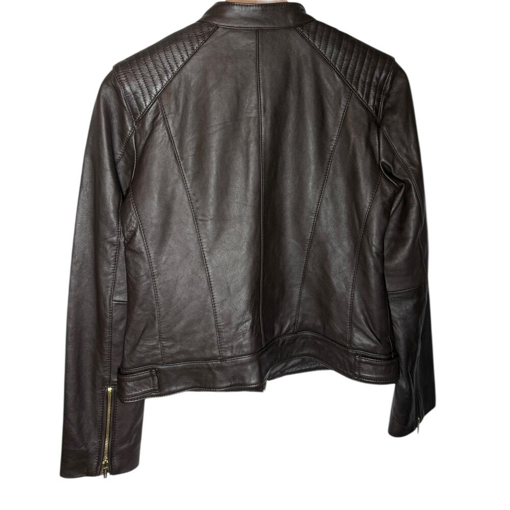 Cole Haan Lambskin Leather Moto Jacket Brown Gold Hardware Small - Picture 2 of 13